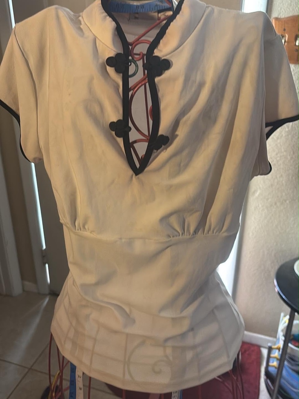 Women’s White Short Sleeve Top with Black Trim